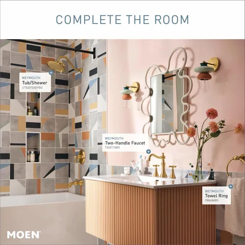 Miniatura 12 de Moen Weymouth Grifo de baño de dos manijas de oro cepillado de amplio alcance con mango cruzado, requiere válvula, TS42114BG