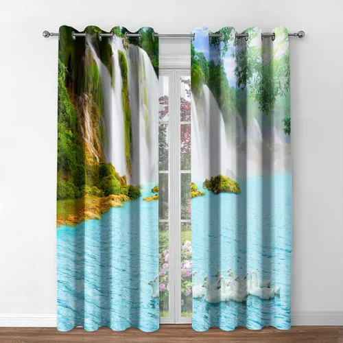 Miniatura 8 de Jekeno Cortinas opacas para oscurecer la habitación, con ojales, para ventana, atardecer, océano hawaiano, playa, tropical, palmera, decoración