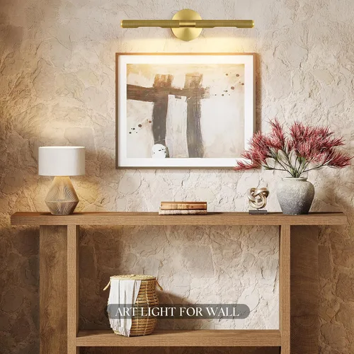 Miniatura 2 de Luz de cuadro roscada de cableado fijo, luz de cuadro de latón de 24 pulgadas para pared, luces de arte doradas regulables, aplique giratorio