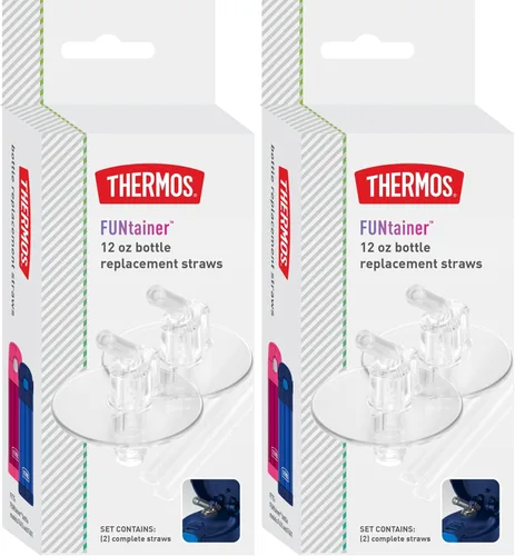 Thermos Pajitas de repuesto para botella Funtainer de 12 onzas, transparentes, 2 unidades (paquete de 2)