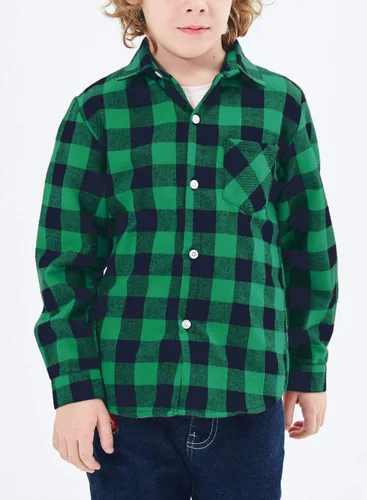 Miniatura 3 de Yinggeli Camisas a cuadros para niños y niñas, camisas de vestir de franela de manga larga con botones 2T - 8T