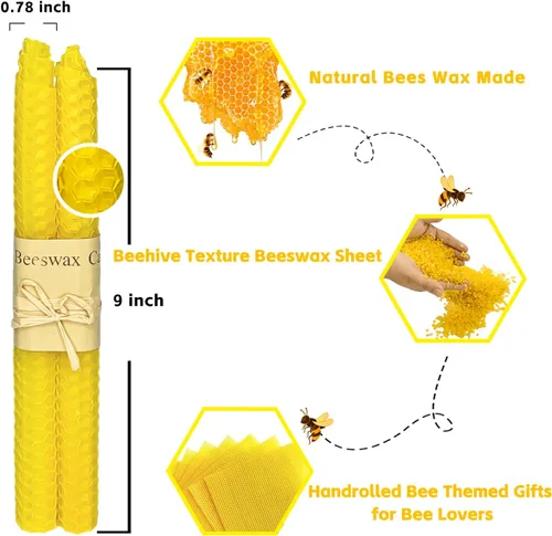 Miniatura 2 de Lacaser Velas cónicas de cera de abeja natural a granel, candelabros de colores en colores del arcoíris, sin humo y sin perfume, velas de 9 pulgadas