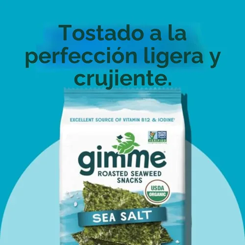 Miniatura 4 de gimMe - Bocadillo de algas marinas orgánicas tostadas con sal marina, 6 paquetes de 15oz