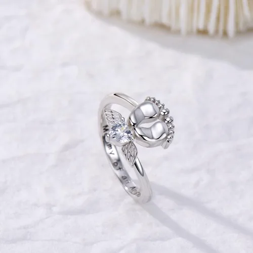 Miniatura 3 de SVODEA Anillo abierto de pies de bebé para mujer, plata de ley 925 con circonita cúbica creada con alas de ángel, anillos ajustables, delicado