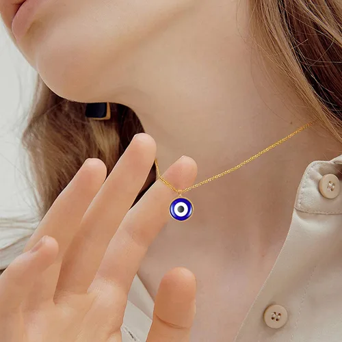 Miniatura 6 de VIBILIA Collar contra el mal de ojo con dije de amuleto de tercer ojos azules, delicado collar de cadena de oro Ojo con protección de Cabalá
