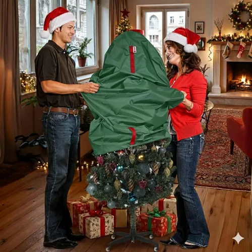 Miniatura 2 de Bolsa de almacenamiento vertical para árbol de Navidad - Se adapta a árboles artificiales de 3 pies de Navidad y topiario, cubierta vertical Verde