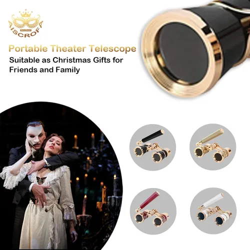 Miniatura 6 de Gafas de ópera, prismáticos de teatro 3X25 con mango plegable y extensible, mini binoculares compactos y ligeros, gafas de teatro portátiles