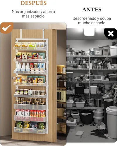 Miniatura 3 de POKIPO Organizador de Despensa Sobre la Puerta de 8 Niveles, Estante Grande de Metal para Especias de Puerta con Canasta Ajustable, 2 en 1 Montaje