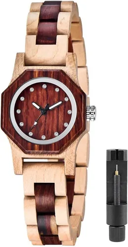 Miniatura 11 de Tiong Reloj de madera para mujer con correa de madera, diseño clásico analógico, colorido, de bambú, relojes para mujeres, parejas