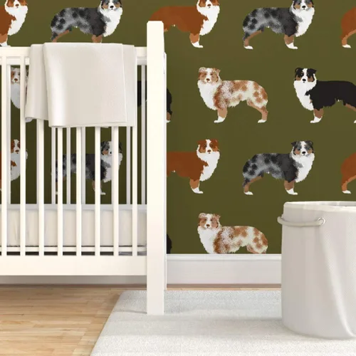 Miniatura 6 de Spoonflower Papel tapiz para despegar y pegar - Perros australianos lindo pastor australiano rojo azul australiano Aussies Black Tan Pastores