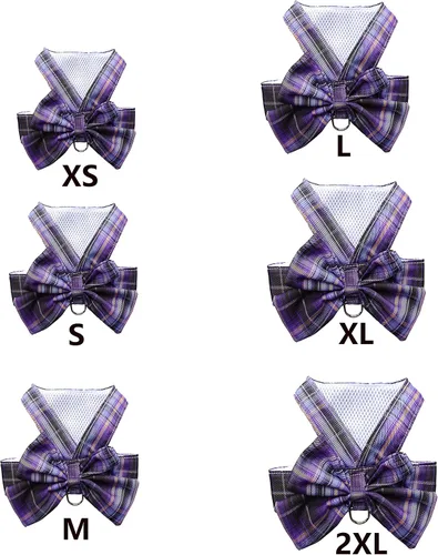 Miniatura 2 de Conjunto de Vestido a Cuadros para Perro con Corbata de Moño, Arnés y Correa, Ropa para Perro Vestido con Arnés con Anilla para Correa para Perros