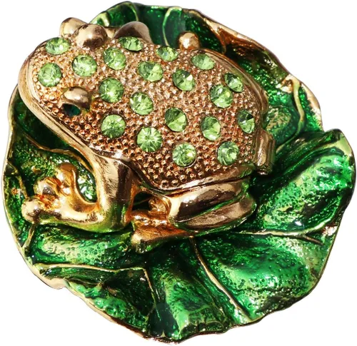 Waltz&F - Joyero con bisagras decorativas y diseño de rana de diamante verde de loto pintado a mano, regalo único para decoración del hogar