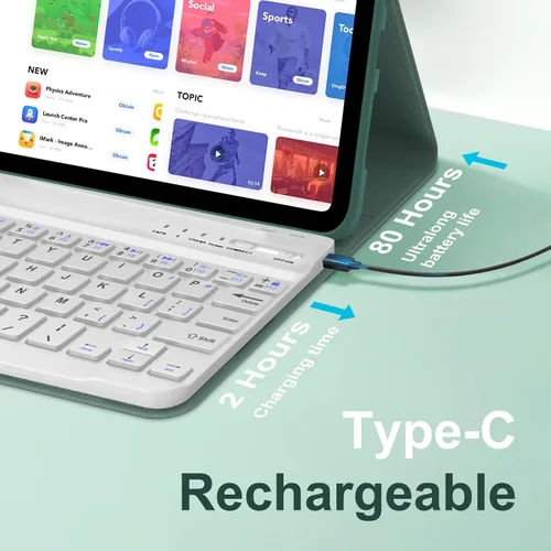 Miniatura 4 de Funda de teclado para iPad Mini 7ª (A17 Pro, 2024) y 6ª (2021) de 8.3 pulgadas, recargable, teclado Bluetooth desmontable, funda protectora delgada