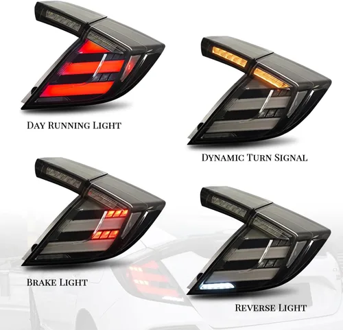 Miniatura 5 de HCmotion Conjunto de luces traseras LED para Honda Civic 10Th Gen Hatchback Tipo R FK7 FK8 2016-2021 con señal secuencial, animación LED DRL Start