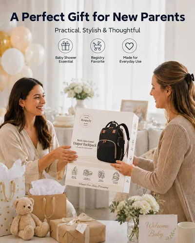 Miniatura 6 de houscly Mochila para pañales con cambiador: bolsas de bebé de viaje negras para niñas y niños, pañaleras para bebe, artículos esenciales para recién