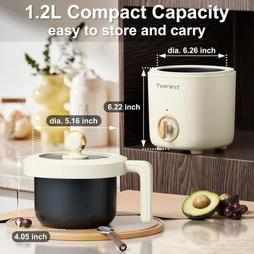 Miniatura 3 de TOPWIT Olla Caliente Eléctrica para Cocinar, Cocedor de Ramen de 1.2L, Cocedor de Fideos Portátil Antiadherente para Pasta, Sopa, Bistec, Avena