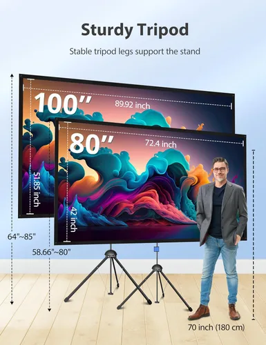 Miniatura 2 de Paris RHÔNE - Pantalla de proyector con soporte, 80 pulgadas, para interiores y exteriores, 16:9, PVC HD 4K, 1.5 ganancia, portátil, sin arrugas