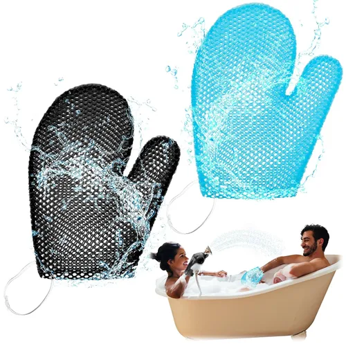Miniatura 14 de Karenhi 2 guantes exfoliantes de panal de abeja, guantes de baño para spa, guante exfoliante de panal para ducha corporal, esponja para ducha, Negro