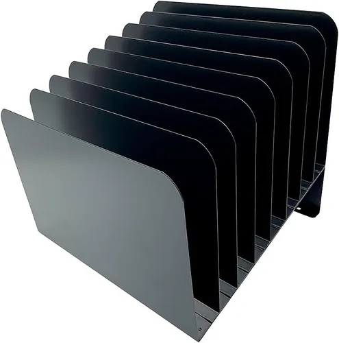 Miniatura 3 de Huron Carpeta organizadora de archivos de escritorio, inclinada inclinada, 8 ranuras, acero negro de grado comercial