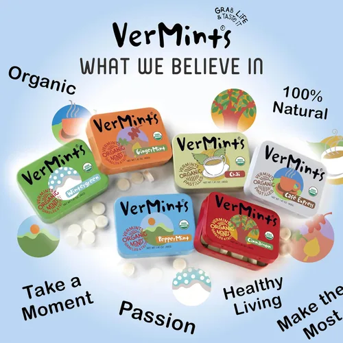 Miniatura 8 de VerMints Organic Breath Mints sabor a gaulta, todo natural, sin OMG, sin nueces, sin gluten, vegano, KSA Kosher, paquete de 6, latas de 1.41 onzas