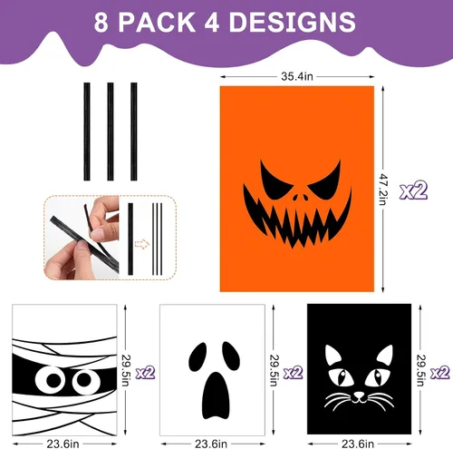 Miniatura 3 de Bolsas de césped de hojas de Halloween, bolsa gigante de césped de calabaza con lazos giratorios para decoración de jardín al aire libre, decoración