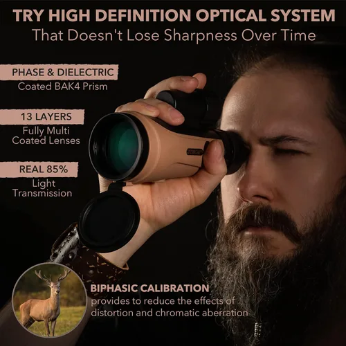 Miniatura 2 de Telescopio monocular de 12 x 50 - FMC a prueba de niebla, IP67 impermeable telescopio de mano - fase BAK4 y prisma recubierto dieléctrico - Juego