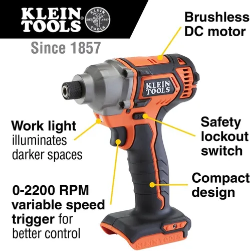 Miniatura 2 de Klein Tools BAT20CD - Destornillador de impacto de 1/4 pulgadas, 20 V, funciona con pilas, diseño compacto para un excelente control en espacios