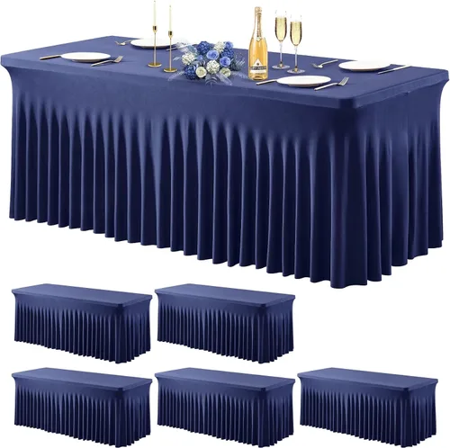 Miniatura 10 de Wish Care Paquete de 2 manteles de elastano elástico azul bebé para mesas rectangulares de 4 pies, manteles ajustables sin arrugas de 4 pies