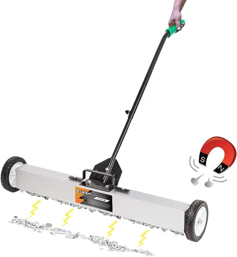 Miniatura 7 de Ochine Barredora magnética de alta resistencia con ruedas, 30 libras de capacidad, herramienta de recogida de piso con mango de liberación para 24.0