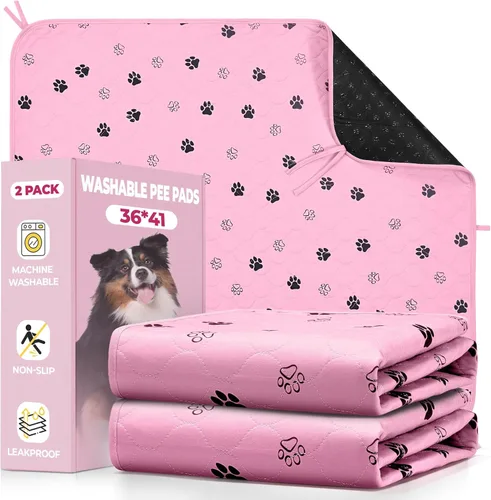 Miniatura 27 de Fostanfly Almohadillas lavables para orina para perros, paquete de 2 almohadillas reutilizables superiores de 36 x 48 pulgadas, impermeables, Gris