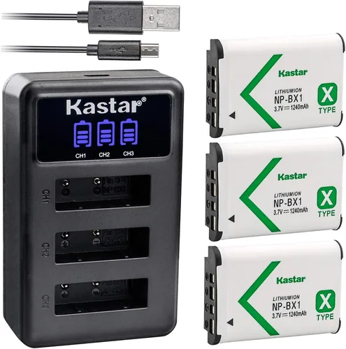 Kastar Batería x3 + cargador para Sony NP-BX1 HDR-AS200V HDR-AS30 HDR-AS300 HDR-AS50 HDR-CX240 HDR-CX405 HDR-CX440 HDR-GW66 HDR-GWP88 HDR-MV1