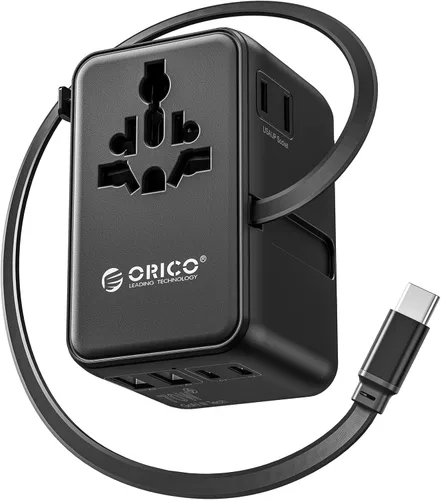 Miniatura 12 de ORICO Adaptador de viaje universal con 2 CA 2 USB-C y 1 conector USB-A, adaptador de corriente internacional PD 20W, cargador de pared esencial