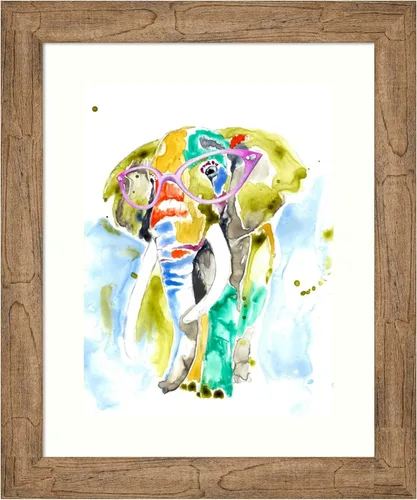 Amanti Art Framed Wall Art Print 24x20 Smarty Pants Elephant by Jennifer Goldberger, Animals Wall Art, Modern Contemporary Decor, Small Poster
