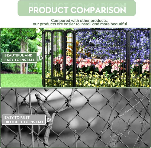 Miniatura 5 de Valla de jardín al aire libre con puerta, paquete de 6 unidades de 32 pulgadas de alto x 14 pies de largo, metal resistente, valla decorativa