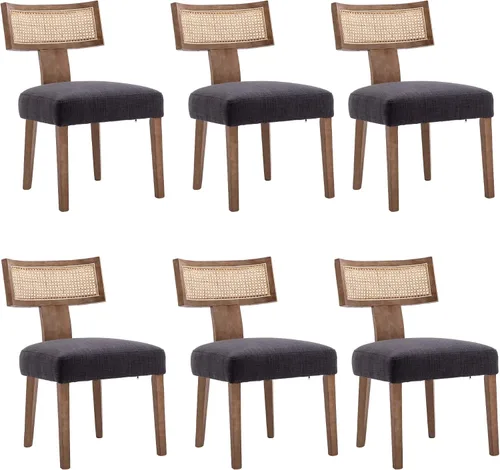 Miniatura 31 de BESTANO Juego de 2 sillas de comedor de ratán, modernas sillas de comedor de madera negra de mediados de siglo, sillas de comedor tapizadas de tela