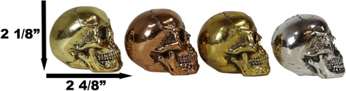 Miniatura 3 de Ebros Gift Pirate's Loot Island of Treasure - Juego de 4 mini figuritas de calaveras de latón y cobre en tono plateado metálico, cráneo, cráneo