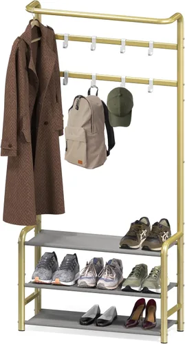 Miniatura 8 de Simple Houseware Perchero con estante de almacenamiento, árbol de pasillo independiente con ganchos para entrada, dormitorio, oficina, soporte