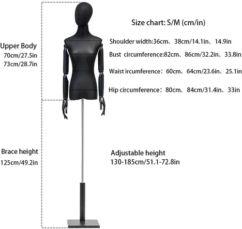 Miniatura 6 de Adjustable Female Dress Form Mannequin Torso 130-185cm for Clothing & Jewelry Display, Sewing, Detachable Arms, Head & Base - Small Size, Perfect