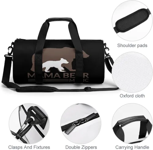 Miniatura 5 de Mama Bear - Bolsa de lona cilíndrica ligera para viajes, gimnasio, con correa para el hombro, para deportes, entrenamiento, yoga