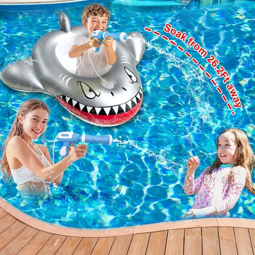 Miniatura 8 de 2 Pack Inflatable Shark Pool Floats Kids 3-11 Years, Kids Floaties Swimming Pool Toys with 2 Water Squirt Guns Boys Girls Party Float Ride-on