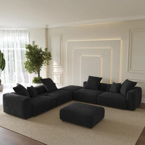 Miniatura 16 de WJShome Cloud Couch Sofá Seccional Modular, Sofá en Forma de L de 102 pulgadas con Otomana, Sofá de Pana Beige de 3 Asientos, Sofá Seccional