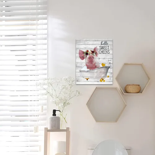 Miniatura 4 de Arte de pared de baño de cerdo de granja, imágenes divertidas de cerdo para baño, decoración de pared rústica de cerdo, lienzo impreso, obra de arte
