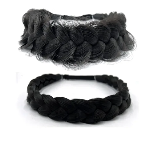 Miniatura 9 de Diadema trenzada, 2 combinaciones de 3 hebras, desordenada, ancha, esponjosa, elástica, diadema trenzada, accesorio de belleza para mujeres y niñas