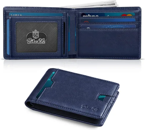 Miniatura 6 de Zitahli Billetera para hombre, de piel fina, con bloqueo RFID, minimalista, plegable, tarjetero con caja de regalo
