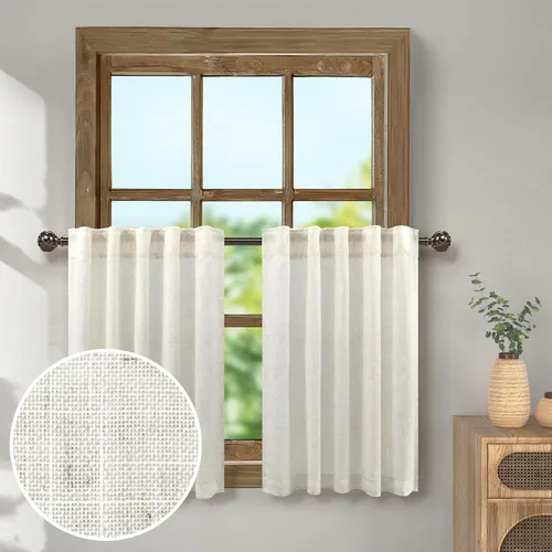 Miniatura 53 de Pitalk Cortinas de lino para café de 24 pulgadas de largo, con bolsillo trasero, plisadas, estilo bohemio, granja, cocina, cortinas para ventana