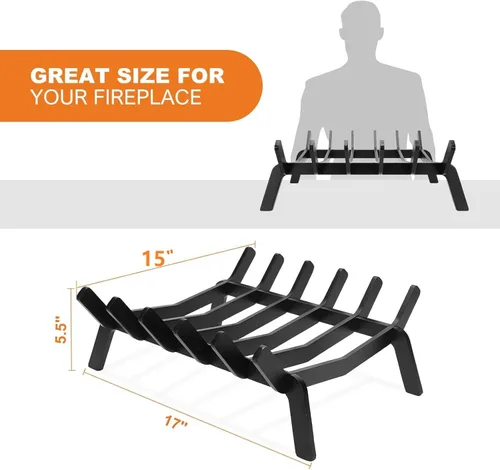 Miniatura 5 de Rejilla de chimenea de 14 pulgadas resistente, soporte de madera para chimenea interior, soporte para troncos de chimenea, rejilla de fuego pequeña