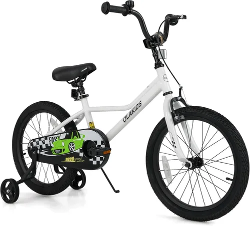 Miniatura 17 de Olakids Bicicleta para niños, 12, 14, 16, 18 pulgadas, con ruedas de entrenamiento, asiento ajustable y manillar, freno y freno de mano, bicicleta