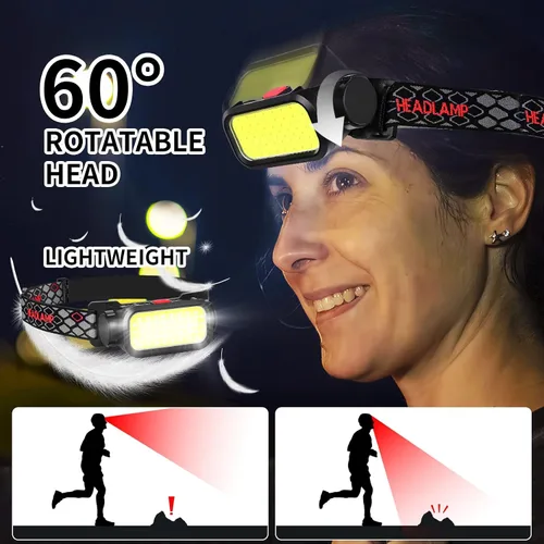 Miniatura 5 de Faro LED de alto lúmenes con sensor de movimiento súper brillante, 3 modos de iluminación, pantalla digital, recargable, lámpara de cabeza