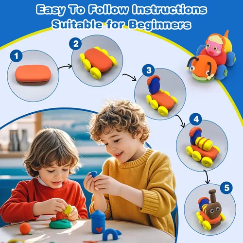 Miniatura 8 de Ixiaoyoo Arcilla seca al aire para niños, kit de arcilla mágica de modelado de 104 colores, suave y antiadherente, juguetes de modelado de artes