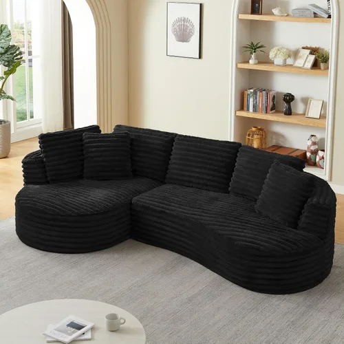Miniatura 16 de KEVINSPACE Sofá curvo de 101 pulgadas, 4 asientos, moderno sofá de tela boucle de lujo, sofás de respaldo curvado de mediados de siglo, moderno
